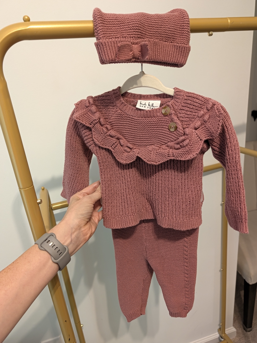 Knit Baby Two-Piece Set with Hat - Dusty Rose